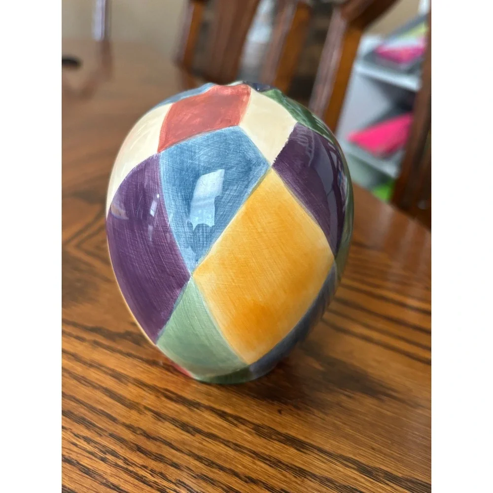 Courtly Harlequin Ceramic Egg Shaker Multi Color Hand Painted